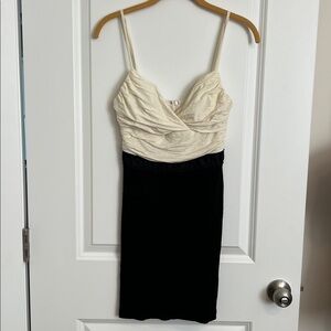 Rubber Ducky Two-Tone Ruched Bodice Bodycon Dress | Black & Ivory | Size Small